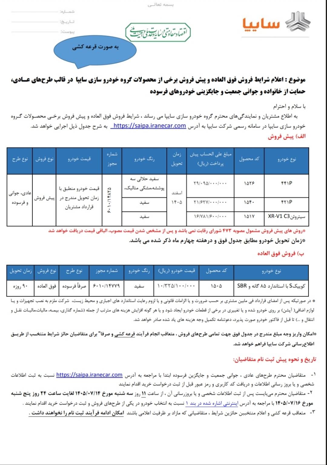 شروع فروش ۴ خودرو سایپا؛ از چانگان و سیتروئن تا کوییک اس - مهر 1405