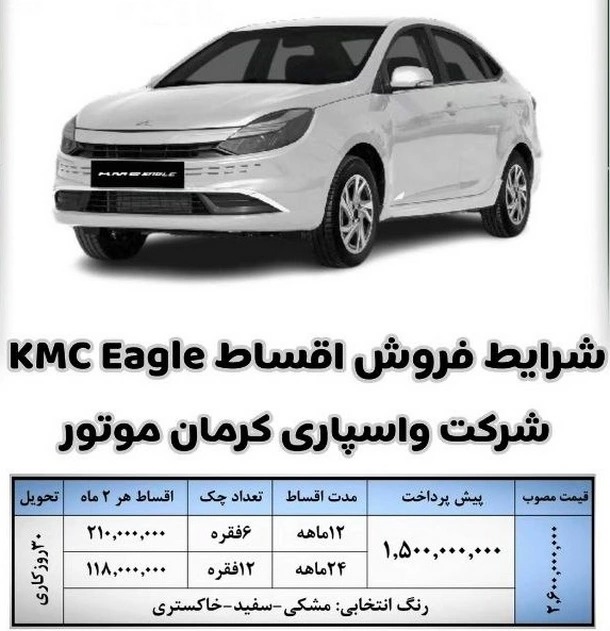 شرایط فروش اقساطی سه محصول کرمان موتور با تحویل فوری