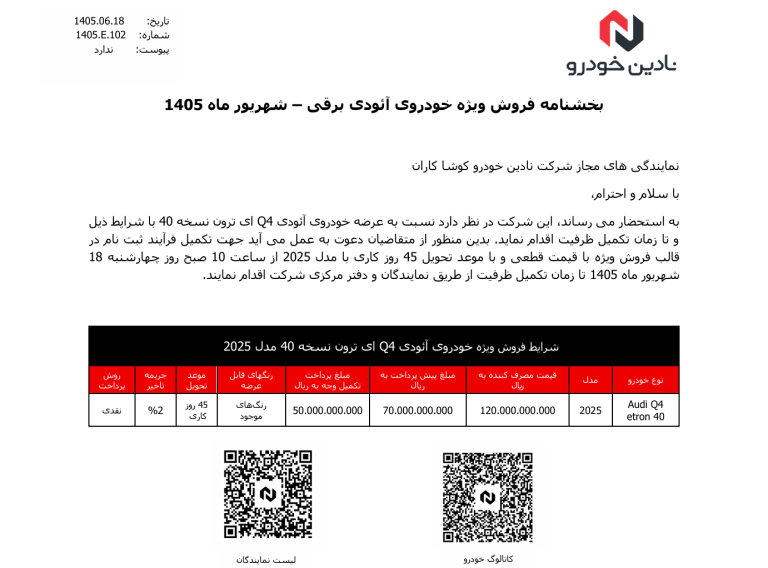 شرایط فروش آئودی Q4 اعلام شد – شهریور 1405
